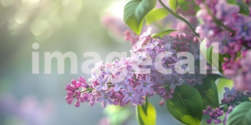 Blooming lilac flowers on solid background - Ai Generated