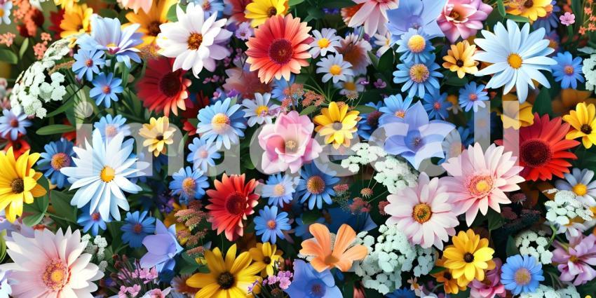 Colorful bouquet of spring flowers as background Top View - Ai Generated