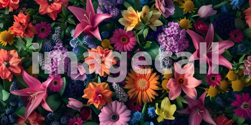 Colorful bouquet of spring flowers as background Top View - Ai Generated