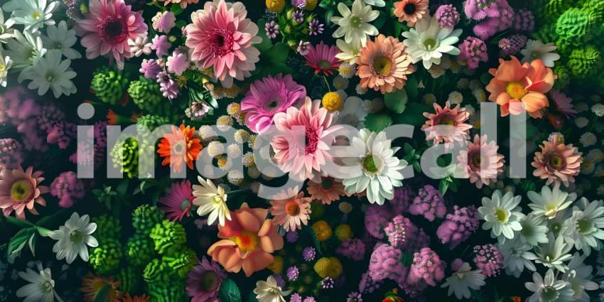Colorful bouquet of spring flowers as background Top View - Ai Generated