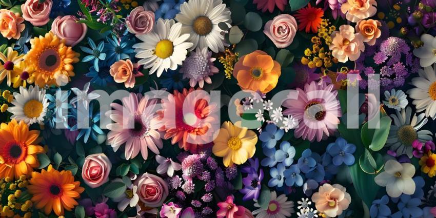 Colorful bouquet of spring flowers as background Top View - Ai Generated