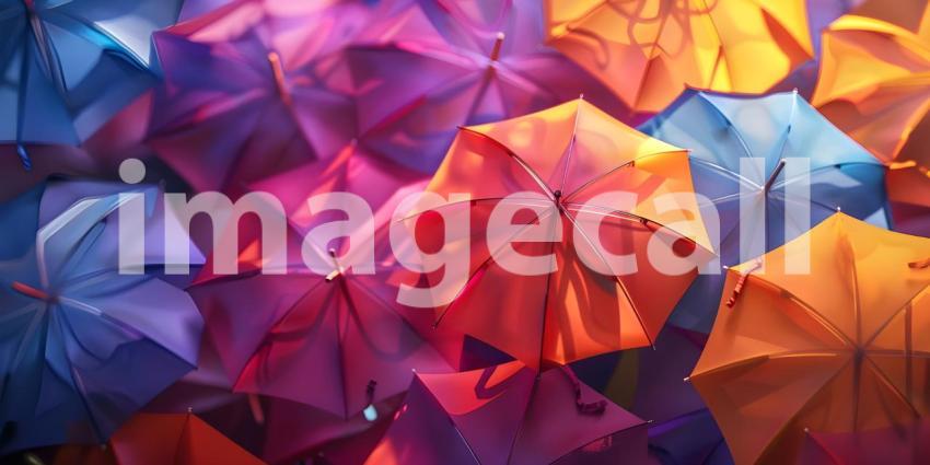 Colorful Umbrellas Display Vibrant Background Scene, Umbrellas in Bright Colors - Ai Generated