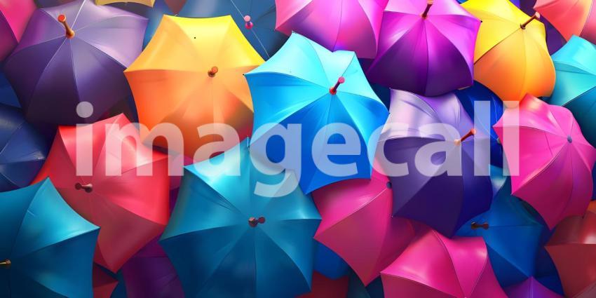 Colorful Umbrellas Display Vibrant Background Scene, Umbrellas in Bright Colors - Ai Generated