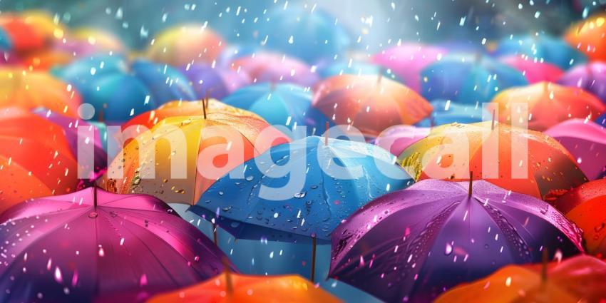 Colorful Umbrellas Display Vibrant Background Scene, Umbrellas in Bright Colors - Ai Generated