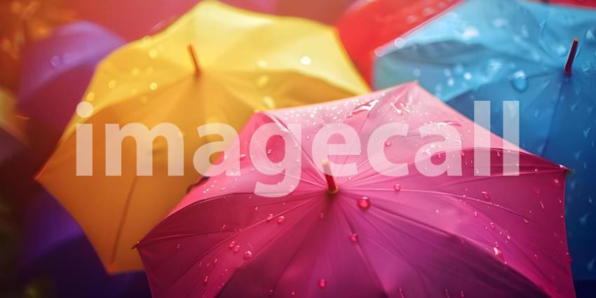 Colorful Umbrellas Display Vibrant Background Scene, Umbrellas in Bright Colors - Ai Generated
