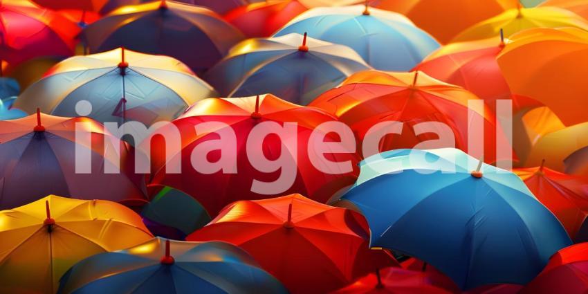 Colorful Umbrellas Display Vibrant Background Scene, Umbrellas in Bright Colors - Ai Generated