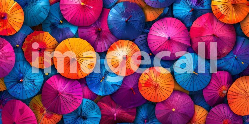 Colorful Umbrellas Display Vibrant Background Scene, Umbrellas in Bright Colors - Ai Generated