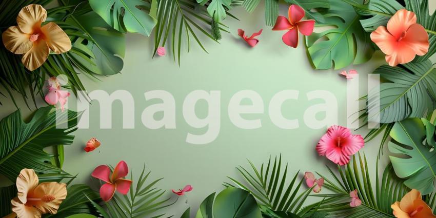 Creative layout made of flowers and leaves with paper card - Ai Generated
