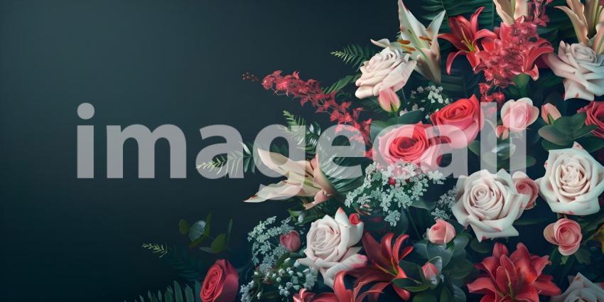 Creative layout made of flowers and leaves with paper card - Ai Generated