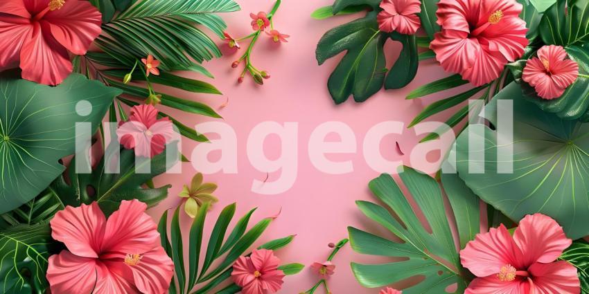 Creative layout made of flowers and leaves with paper card - Ai Generated