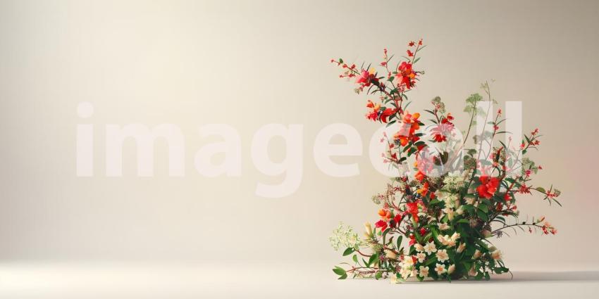 Creative layout made of flowers and leaves with paper card - Ai Generated