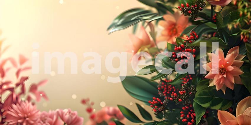 Creative layout made of flowers and leaves with paper card - Ai Generated