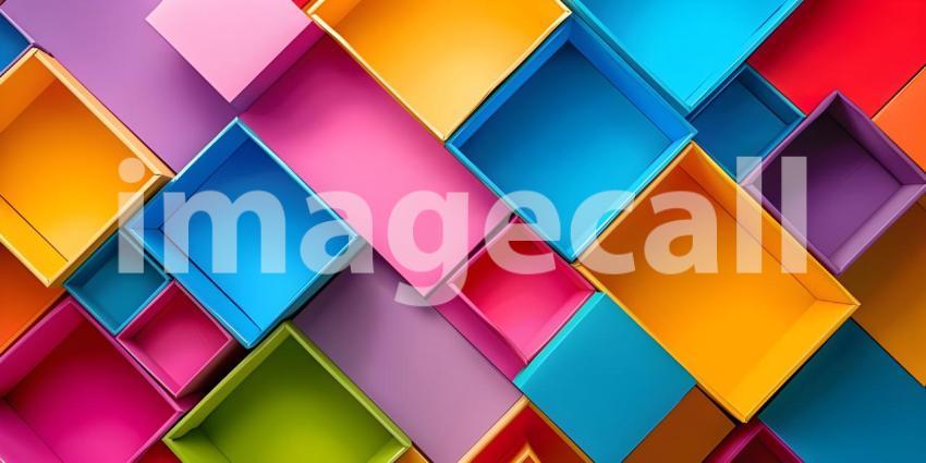 Colorful Square Boxes Background: Vibrant Display of Colors, Background of Colorful Square Boxes - Ai Generated