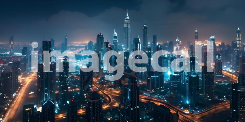 Futuristic cityscape at night - Ai Generated