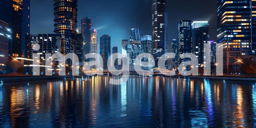 Futuristic cityscape at night - Ai Generated