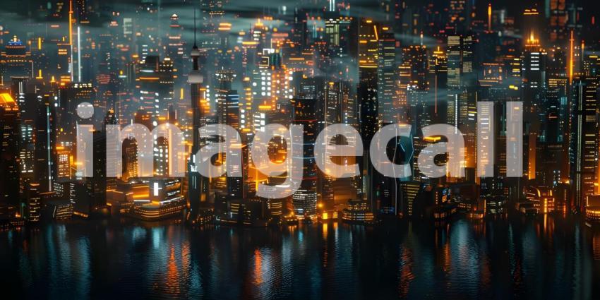 Futuristic cityscape at night - Ai Generated