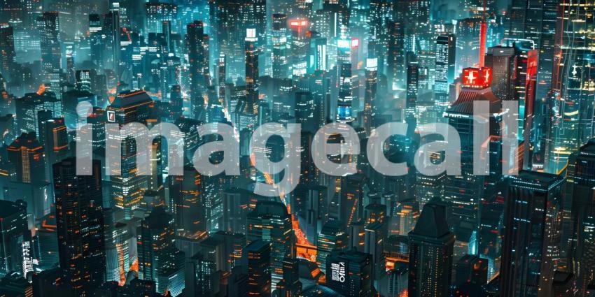 Futuristic cityscape at night - Ai Generated