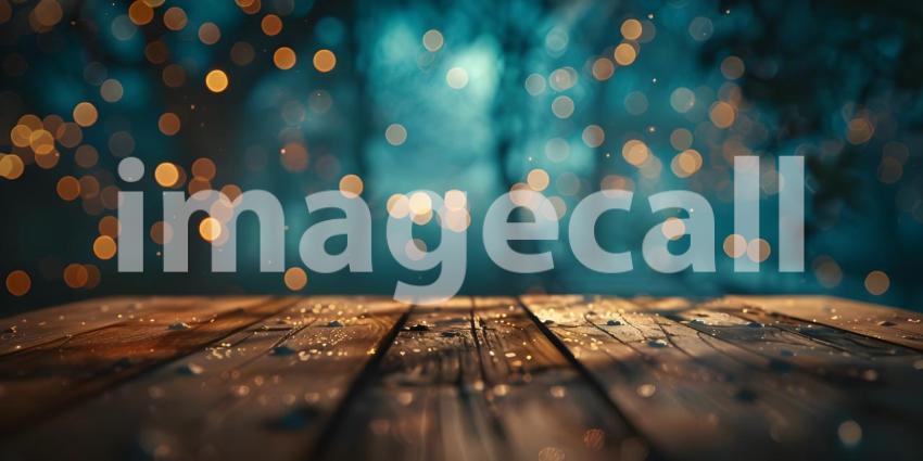 Warm bokeh blue tone vintage on wooden table - Ai Generated