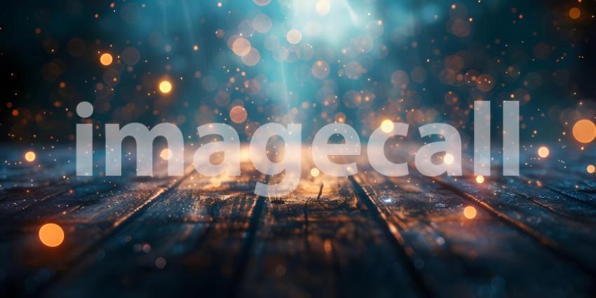 Warm bokeh blue tone vintage on wooden table - Ai Generated