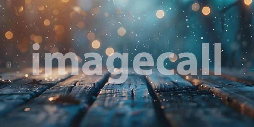 Warm bokeh blue tone vintage on wooden table - Ai Generated