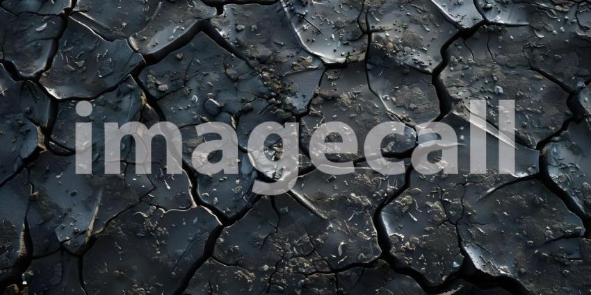 Black Background with Cracked Surface, Cracked Surface Texture Background, Dark Background - Ai Generated