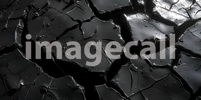 Black Background with Cracked Surface, Cracked Surface Texture Background, Dark Background - Ai Generated