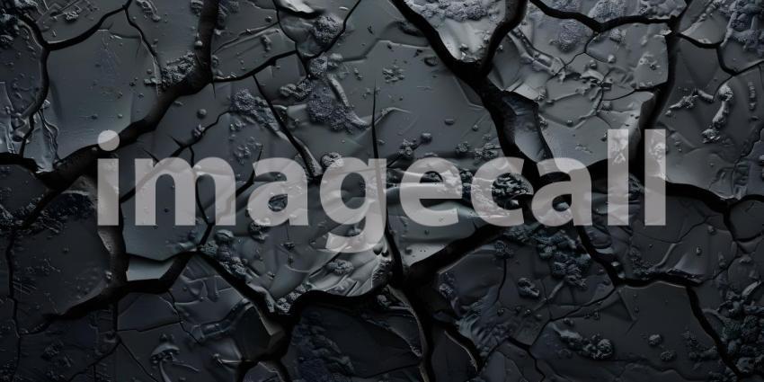 Black Background with Cracked Surface, Cracked Surface Texture Background, Dark Background - Ai Generated