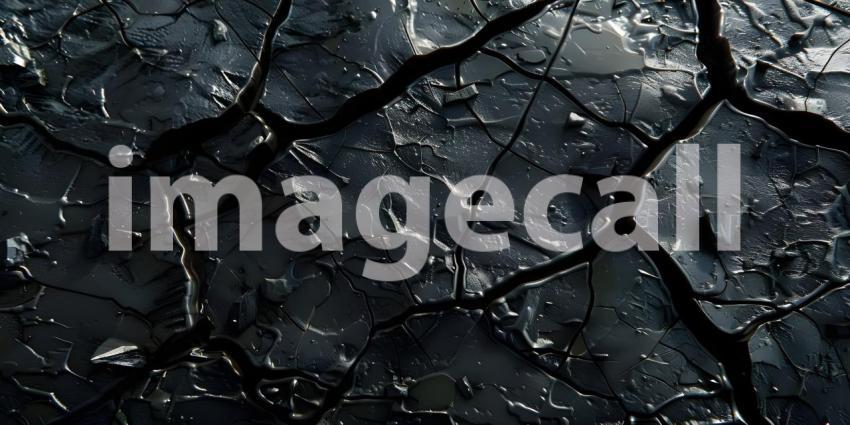 Black Background with Cracked Surface, Cracked Surface Texture Background, Dark Background - Ai Generated