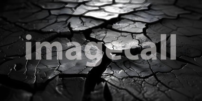 Black Background with Cracked Surface, Cracked Surface Texture Background, Dark Background - Ai Generated