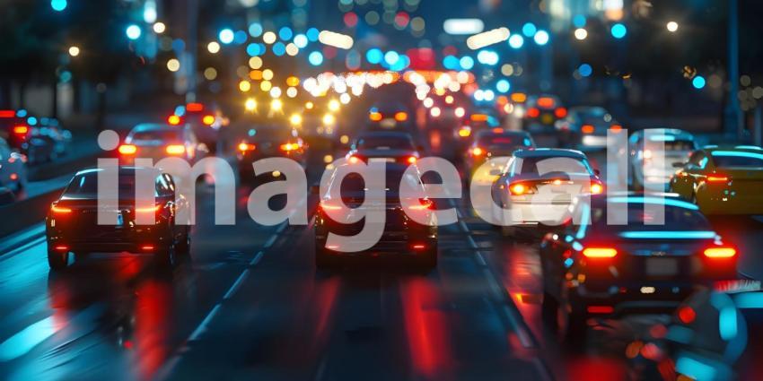 Dynamic Traffic Scene: Fast-Moving Lights Background, Background with Fast-Moving Traffic Lights - Ai Generated
