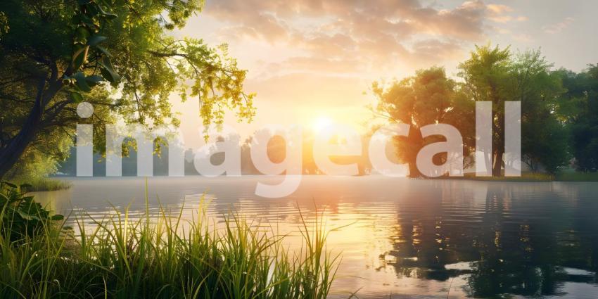 Summer Sunrise Natural Background, Background of Natural Summer Sunrise, Sunrise Landscape - Ai Generated