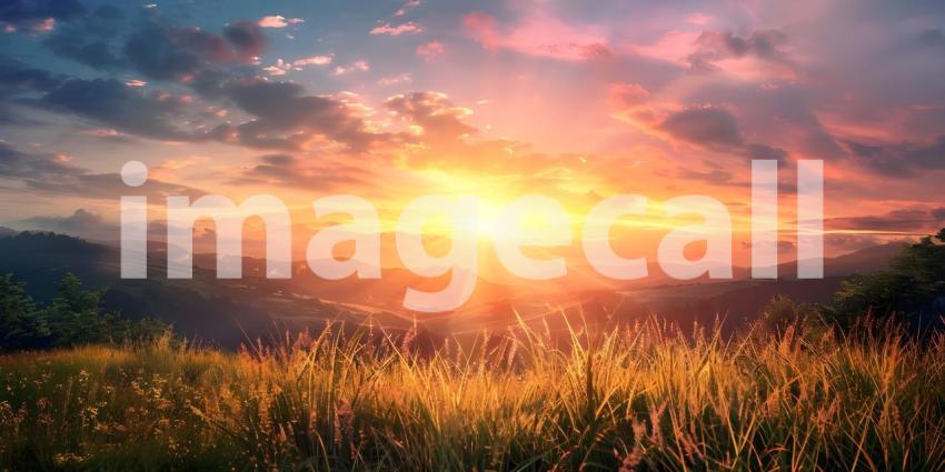 Summer Sunrise Natural Background, Background of Natural Summer Sunrise, Sunrise Landscape - Ai Generated