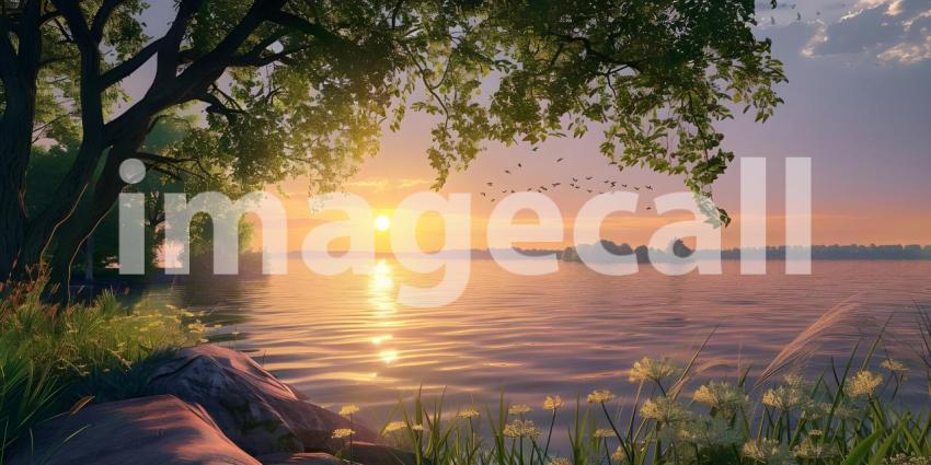 Summer Sunrise Natural Background, Background of Natural Summer Sunrise, Sunrise Landscape - Ai Generated
