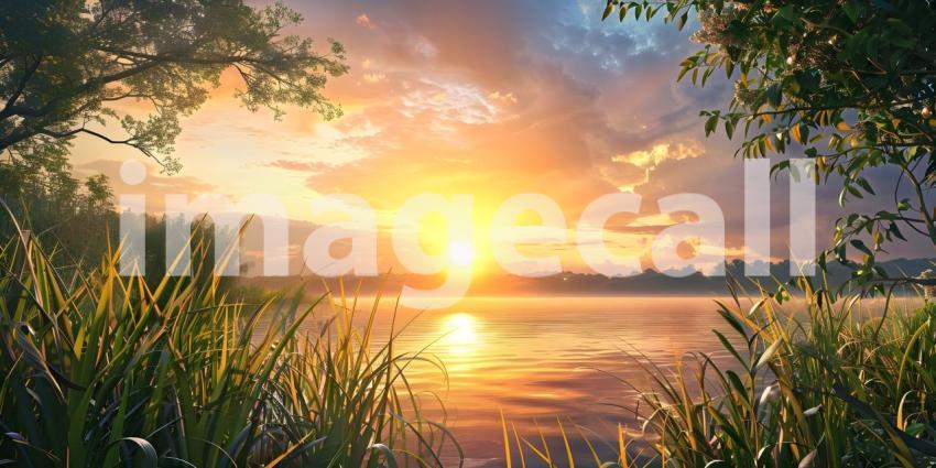 Summer Sunrise Natural Background, Background of Natural Summer Sunrise, Sunrise Landscape - Ai Generated