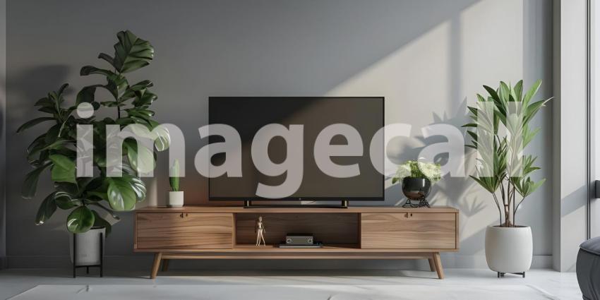 Minimalist Living Room: Television on TV Stand with Modern Table