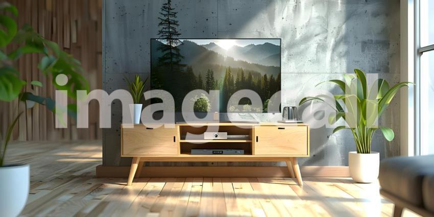Minimalist Living Room: Television on TV Stand with Modern Table