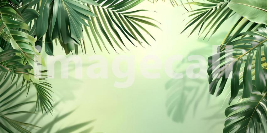 Colorful Background with Tropical Palm Leaves, Vibrant Color Background with copy space- Ai Generated