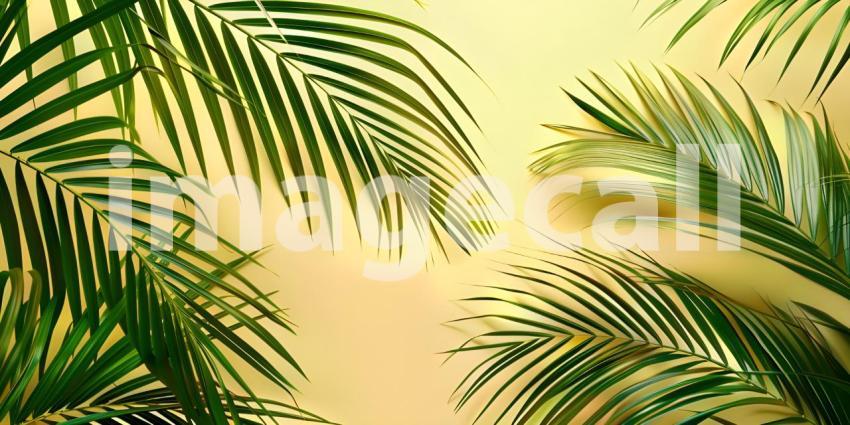 Colorful Background with Tropical Palm Leaves, Vibrant Color Background with copy space- Ai Generated