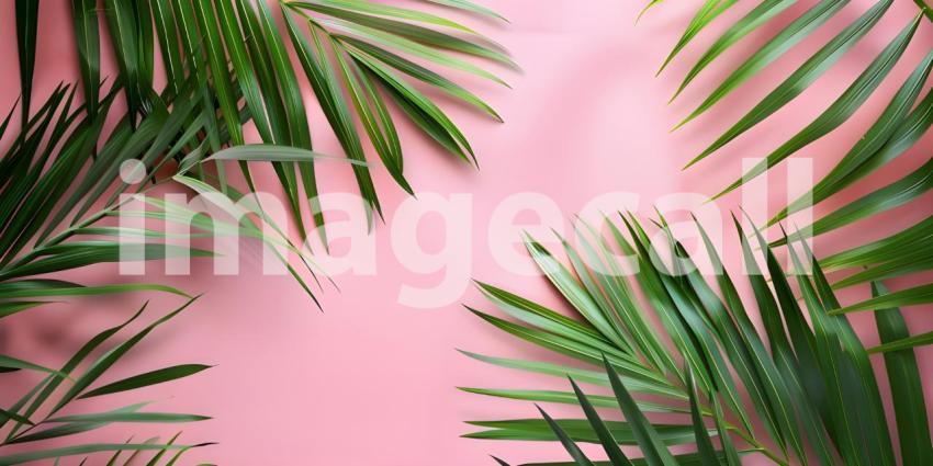 Colorful Background with Tropical Palm Leaves, Vibrant Color Background with copy space- Ai Generated