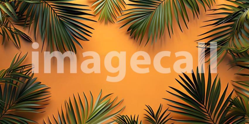 Colorful Background with Tropical Palm Leaves, Vibrant Color Background with copy space- Ai Generated