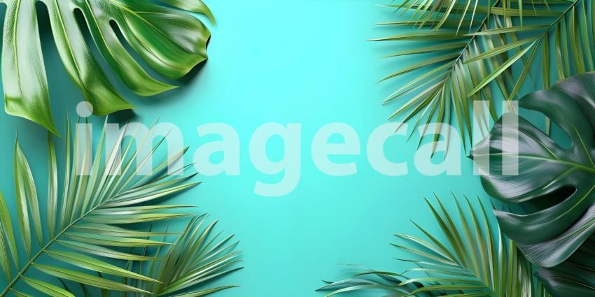 Colorful Background with Tropical Palm Leaves, Vibrant Color Background with copy space- Ai Generated