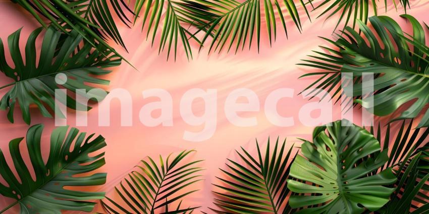 Colorful Background with Tropical Palm Leaves, Vibrant Color Background with copy space- Ai Generated