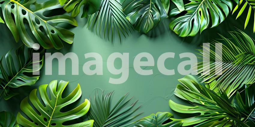 Colorful Background with Tropical Palm Leaves, Vibrant Color Background with copy space- Ai Generated