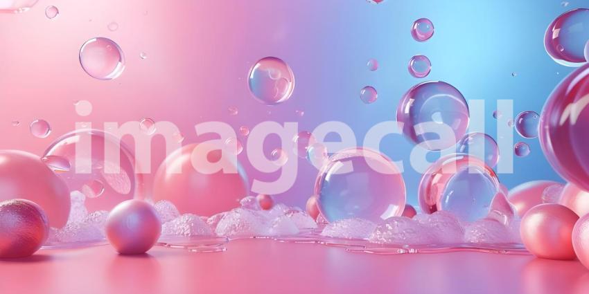 Abstract background with pink and blue balls, soap bubbles and bubbles - Ai Generated