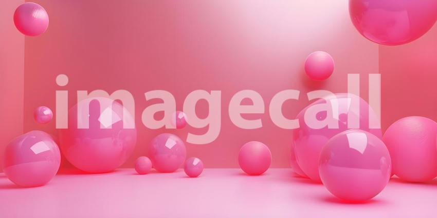 Abstract background with pink and blue balls, soap bubbles and bubbles - Ai Generated