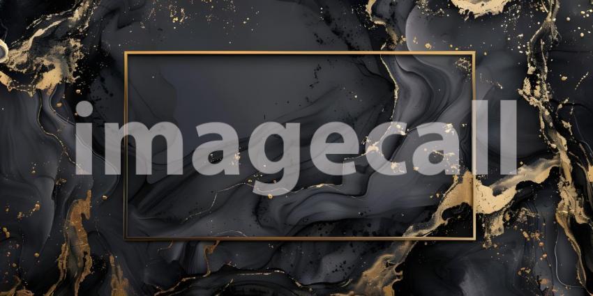 Luxury black marble background with golden frame - Ai Generated