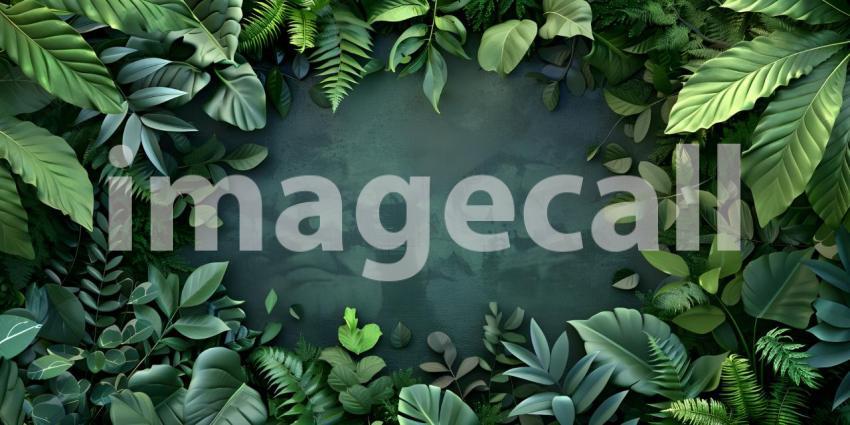 Green leaves background with space for text. 3D illustration - Ai Generated