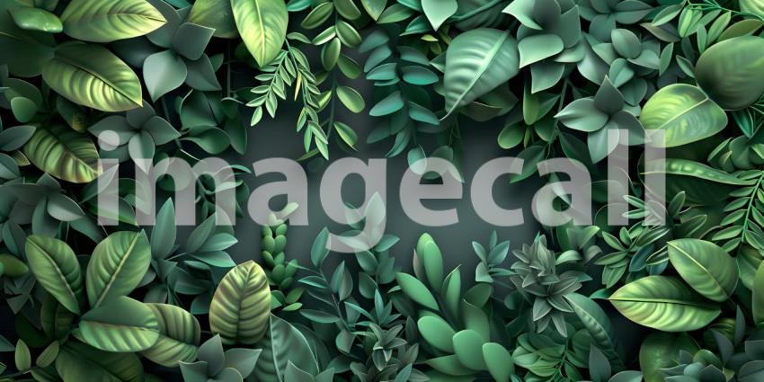 Green leaves background with space for text. 3D illustration - Ai Generated