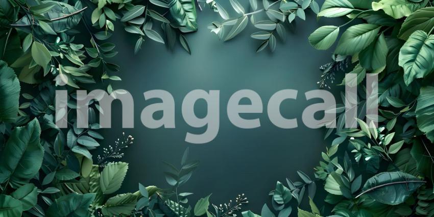 Green leaves background with space for text. 3D illustration - Ai Generated
