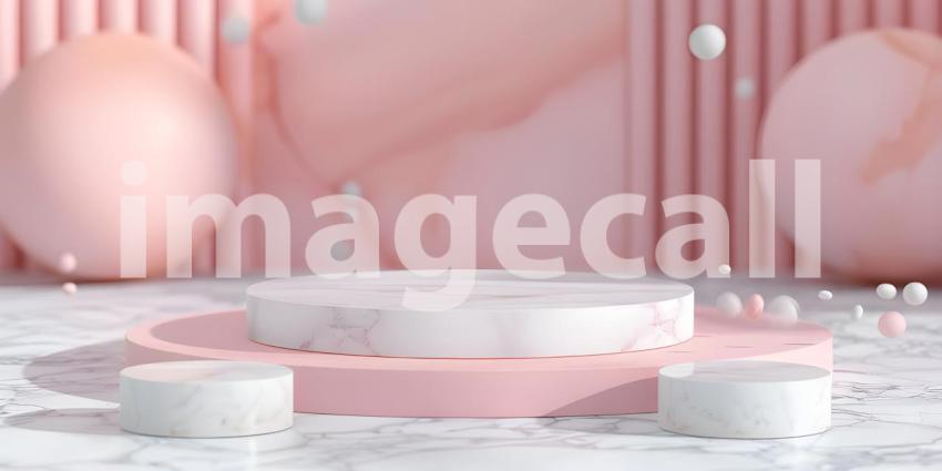 Minimalist scene with round podium and geometric shapes for product presentation - Ai Generated